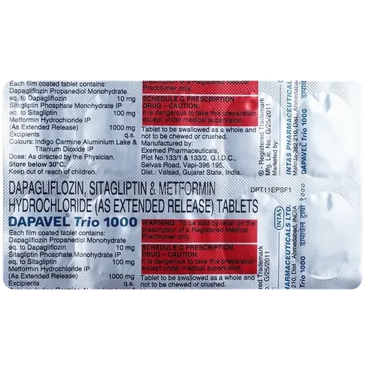 dapavel trio 1000mg tablet 10's